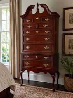 Bassett Furniture Cherry Wood Queen Anne Highboy Chest of Drawers Dresser