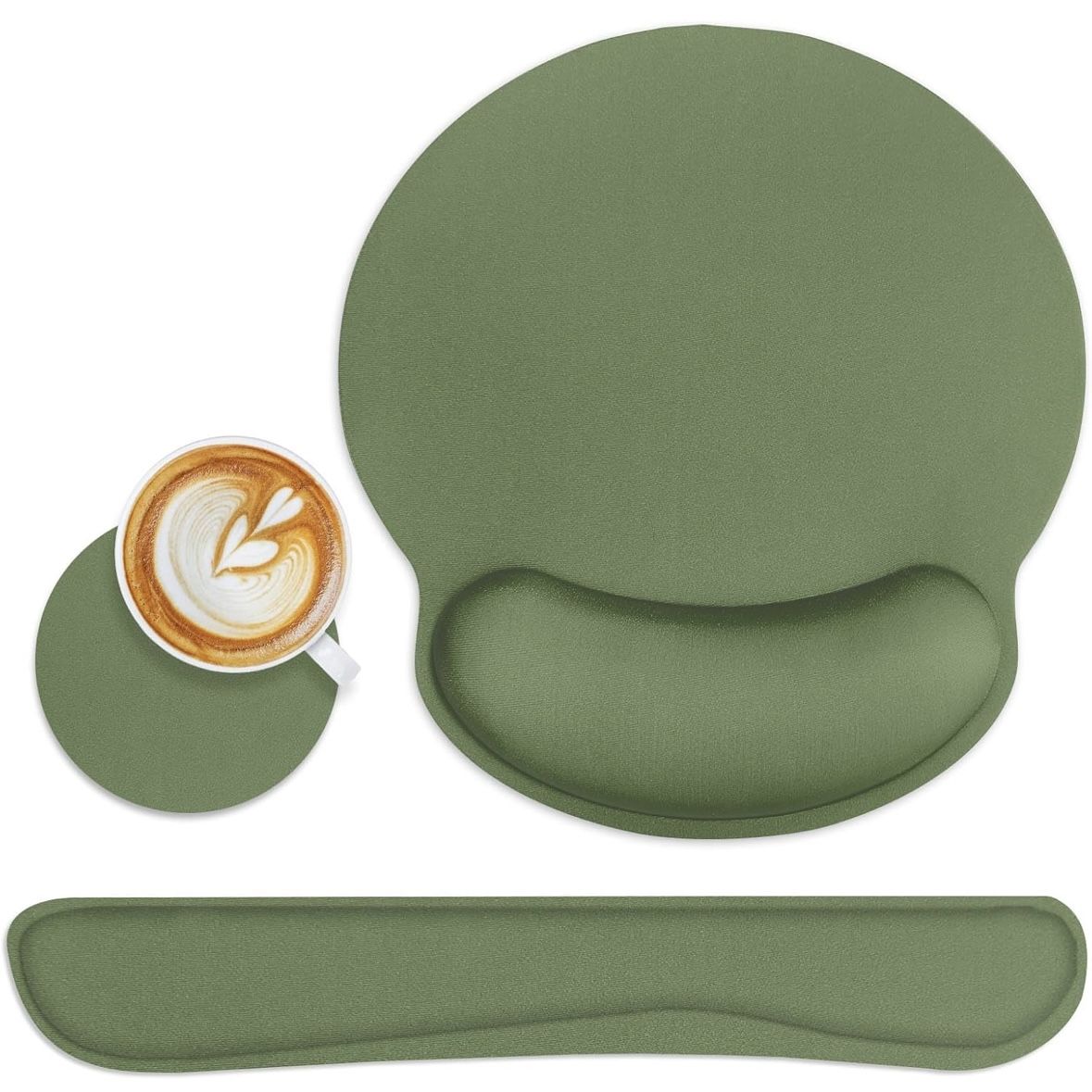 Britimes Green Ergonomic Mouse Pad Set with Keyboard Wrist Rest and Coaster Mousepad