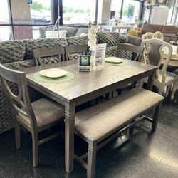 6pcs Dining Set ((table, 4 Chairs, & Bench)))