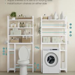 Over The Toilet Storage, 4-Tier Over Toilet Bathroom Organizer with Adjustable Shelves, 10.2 x 32.7 x 72.8 Inches, Space-Saving, Natural Beige UBTS017