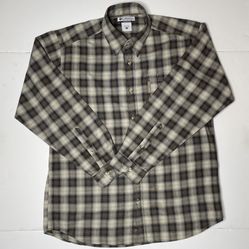 Columbia Men's Brown & Beige Shirt Plaid Button Front~Cotton Size M