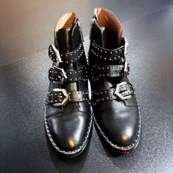 Gianni Bini Black Studded Booties buckle dress whimsigoth women size 5 leather