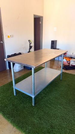 Large metal desk culinary table for food prep cooking and computer desk