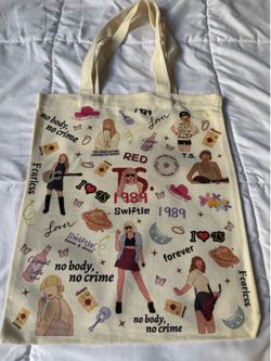 Taylor Swift Canvas Tote Bag with Music Theme