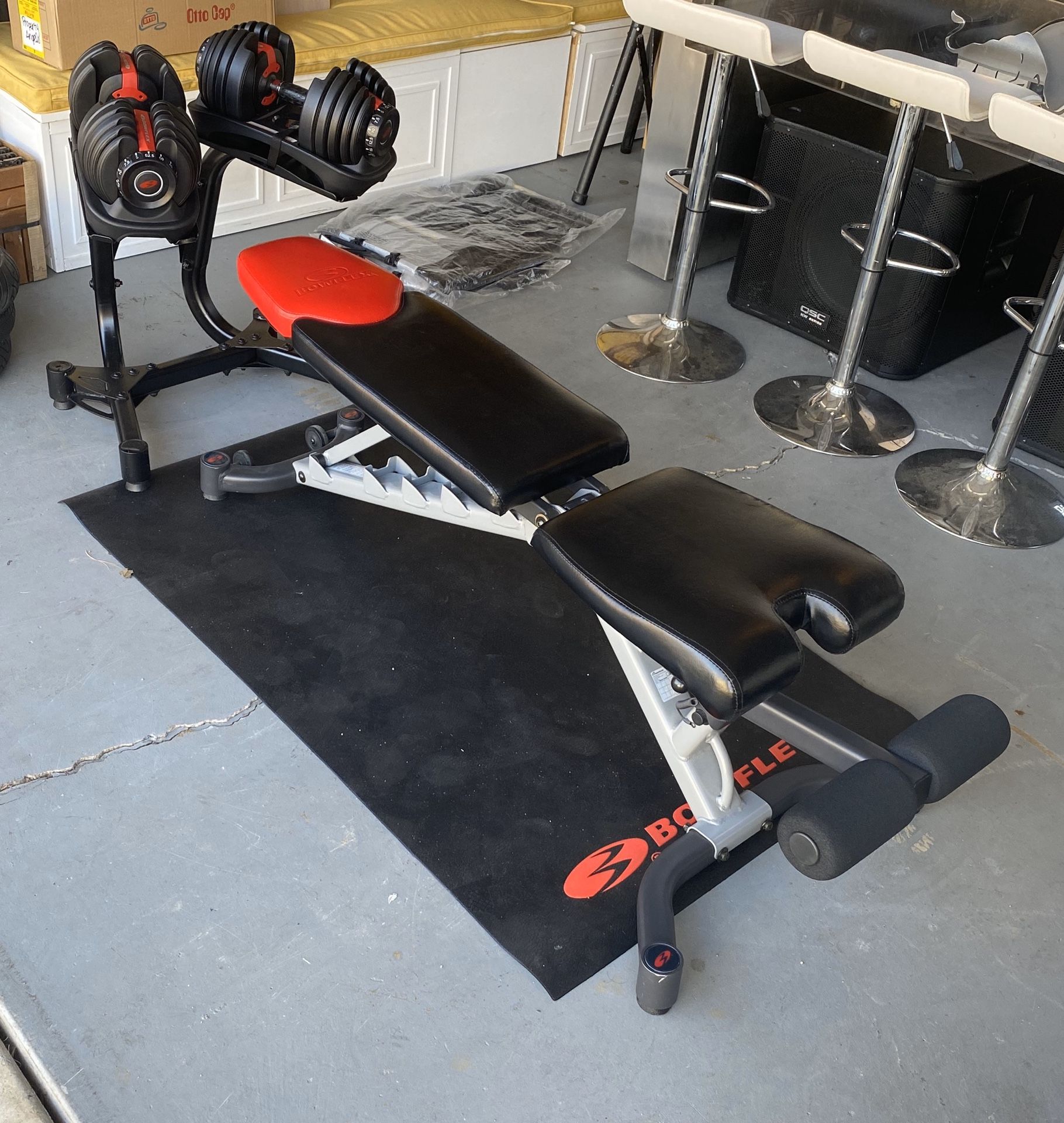 Bowflex Set - Dumbbells, Bench, Dumbbell holder. Best offer takes it.