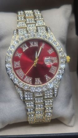 Brandnew 42mm 18k Gold Watch and Iced out 8.7 Wristband with Bracelet Woman's Watch