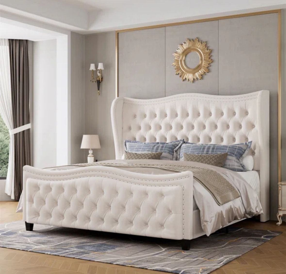 Queen Upholstered Wingback Bed Frame