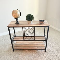 Industrial Wine Rack Table With Glass Holder Cabinet 