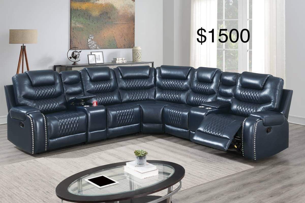 New Navy Blue Recliner Sectional Couch Only $50 Down Payment