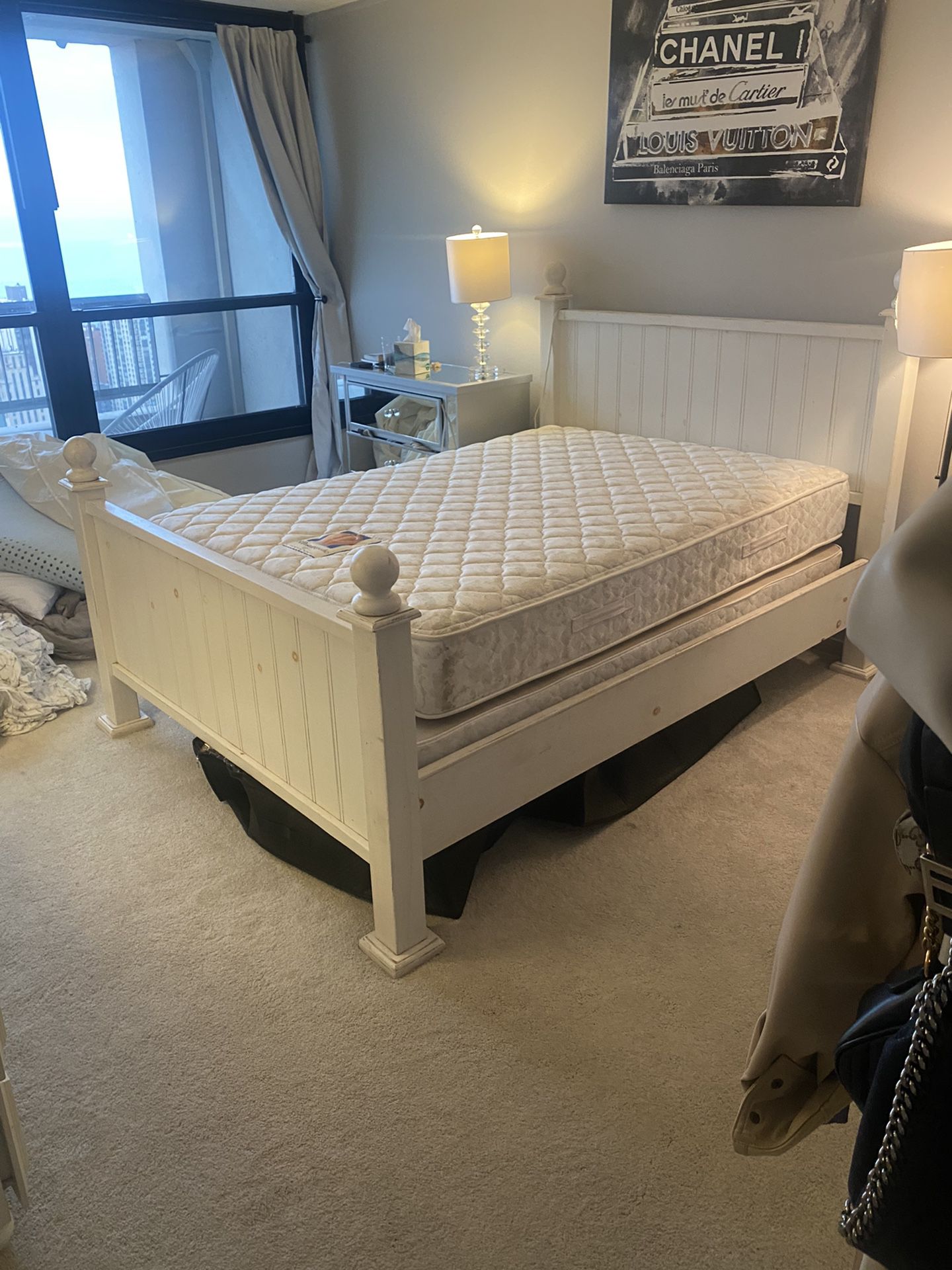 Off White Full Size Bed frame In Great Shape for Sale in Chicago, IL -  OfferUp