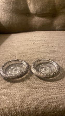 Vintage Watrous Sterling Silver Rimmed Coasters: Rose Pattern, Set of 2