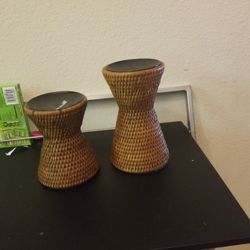 2 Pier One Rattan Candle Holders 