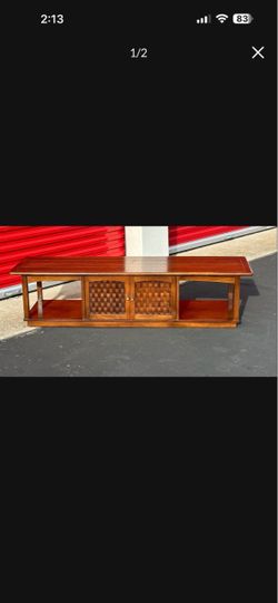 Mid-Century Wood Coffee Table with Cabinet Doors