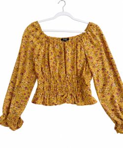 Yellow smocked floral Crop Top Size M