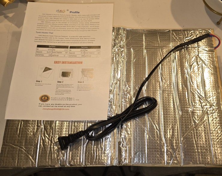 H&G lifestyles RV Holding Tank Heater Pad Use with Up to 50 Gallons Fresh Water 120V 12" x 18" Holding Tank Heating Pad with Constant temperature heat