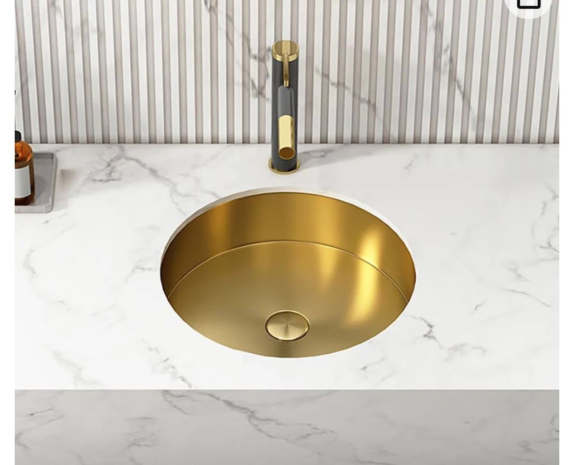 Weibath Modern Luxury Stainless Steel Round Sink Undermount Bathroom Wash Sink (Gold)