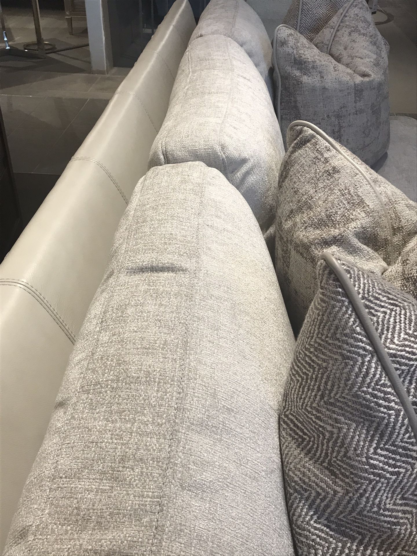 Beautiful Ivory leather and fabric sofa