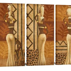 3 Pieces African Women Canvas Art Ethnic Ancient Black Woman Dance Artwork 16X32 IN