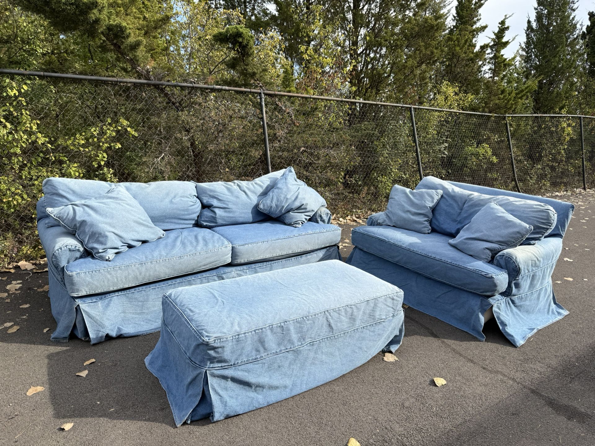 Denim Sofa Set (3-Piece), Couch, Loveseat & Ottoman! - Free Curbside Delivery