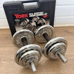 York 40lb Adjustable Chrome Dumbbell Set in Carrying Case 140143