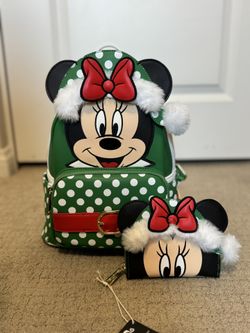 Disney Loungefly Christmas Minnie Mouse Mini Backpack & Wallet Set – NWT