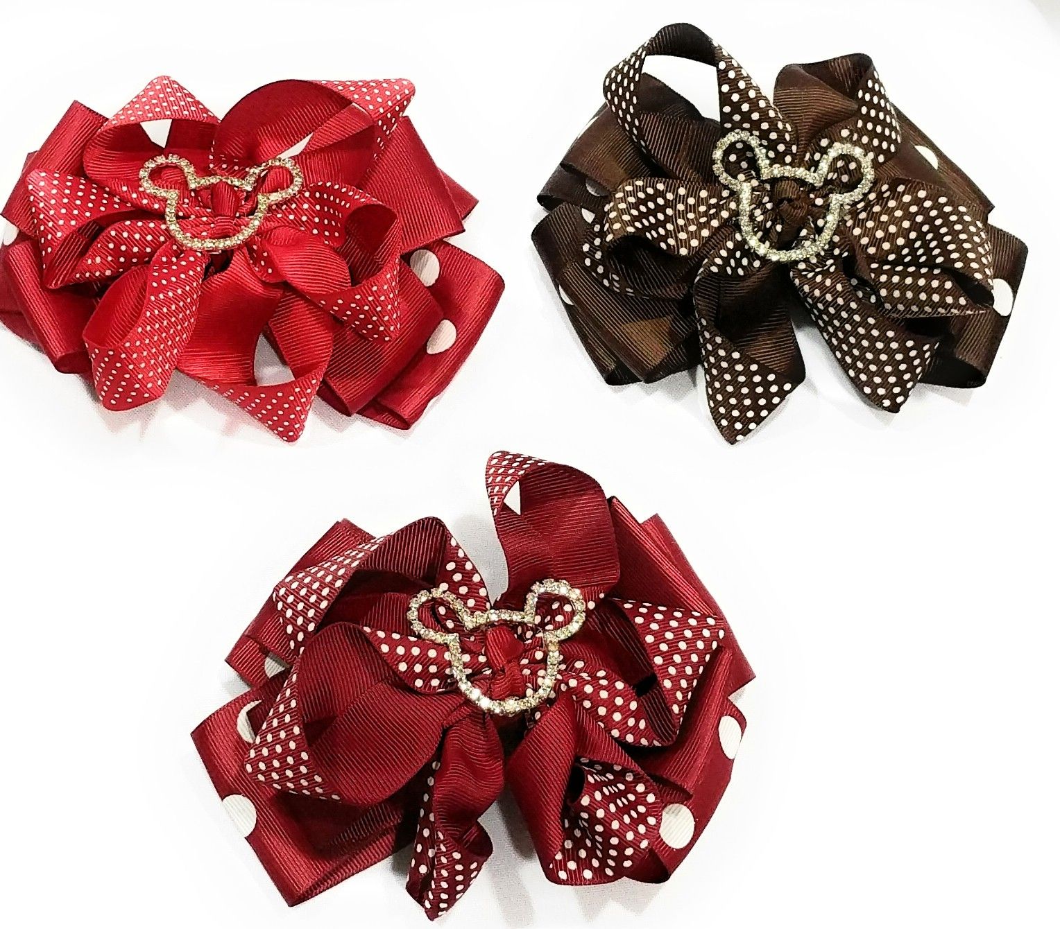 3 hair Minnie Mouse inspired hair barrettes