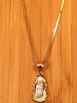 14k solid gold Virgin Mary pendant chain 1.25mm long 19" grams 4.4