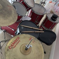 Red Ludwig Drum Set Plus Cases Seven Pieces