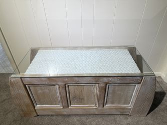 Oak Coffee Table with Penny Tile & Glass Top