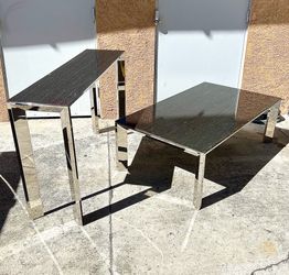 Modern Contemporary Mirrored Chrome Console Table & Coffee Table