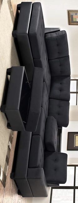 Black/Black Reversible Sectional with Storage Ottoman