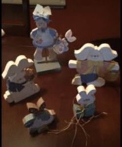 Set of 5 Wooden Easter Bunny Decorations