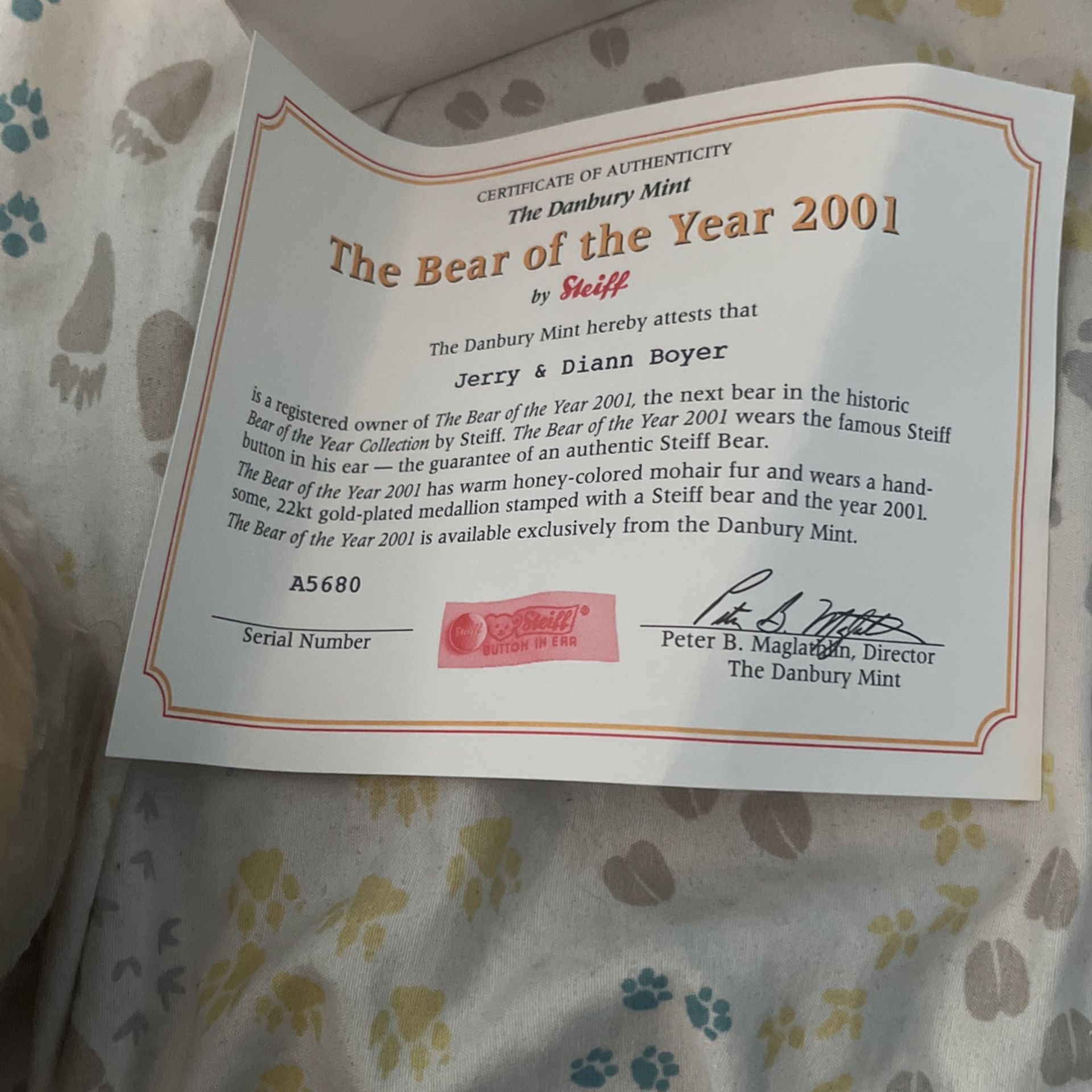 Rare Steiff Bear With Real Gold