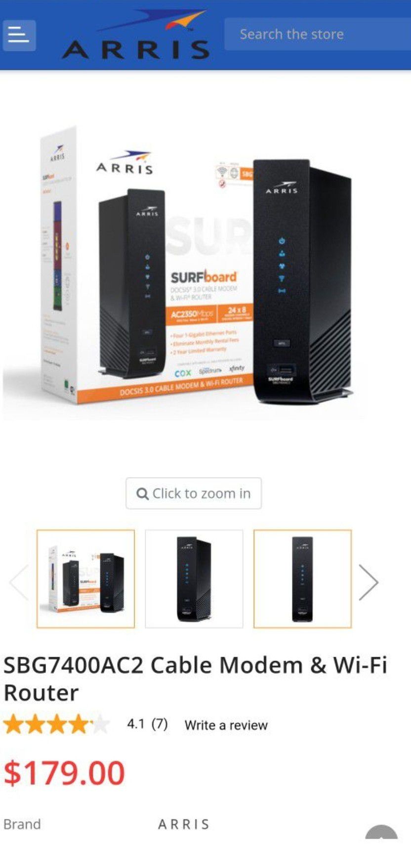 ARRIS SBG7400AC2 Cable Modem & Wi-Fi Router
