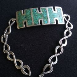 VTG.HOPI INDIAN STERLING SILVER 925~ INLAND TURQUIOSE LINK BRACELET