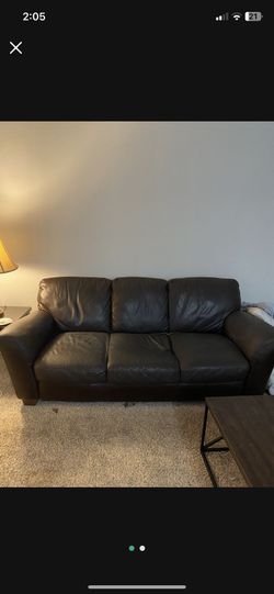 Chocolate Brown, Leather Sofa, And Loveseat Used