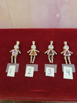 Vintage Birthstone Sterling Silver Pendants Choice of Four to Choose From (@$12 Each) 1-Amethyst Boy 2-Citrine Girl  3-Ruby Girl 4-Ruby Girl F10
