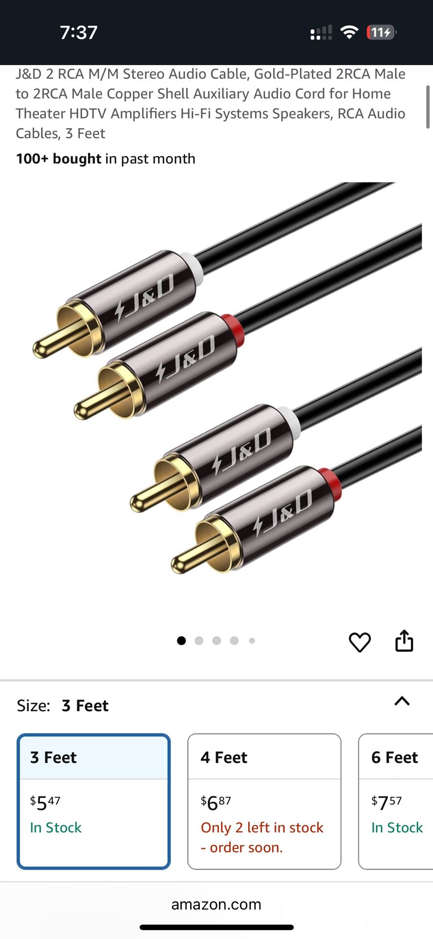 J&D 2 RCA M/M Stereo Audio Cable