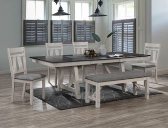 6 Piece Dining Set In Two Tone Chalk White Grey Finish