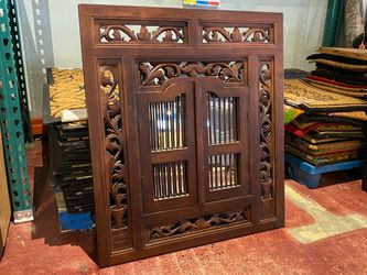 Ornate Wood Frame Shuttered Wall Mirror