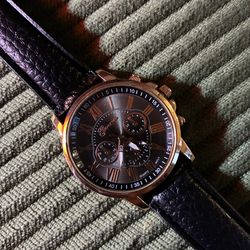 Geneva Quartz Watch with Black Leather Band