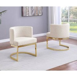 Hart Cream Boucle Fabric Side Chair Set of 2 with Gold Chrome Plated Legs