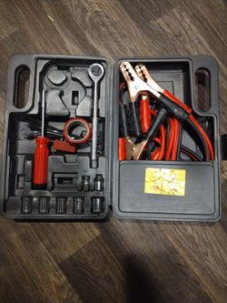 Car Emergency Kit Jumpers Wrench Screwdriver Zip Ties Tape Etc New Condition 