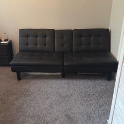 Black Faux Leather Futon Sofa