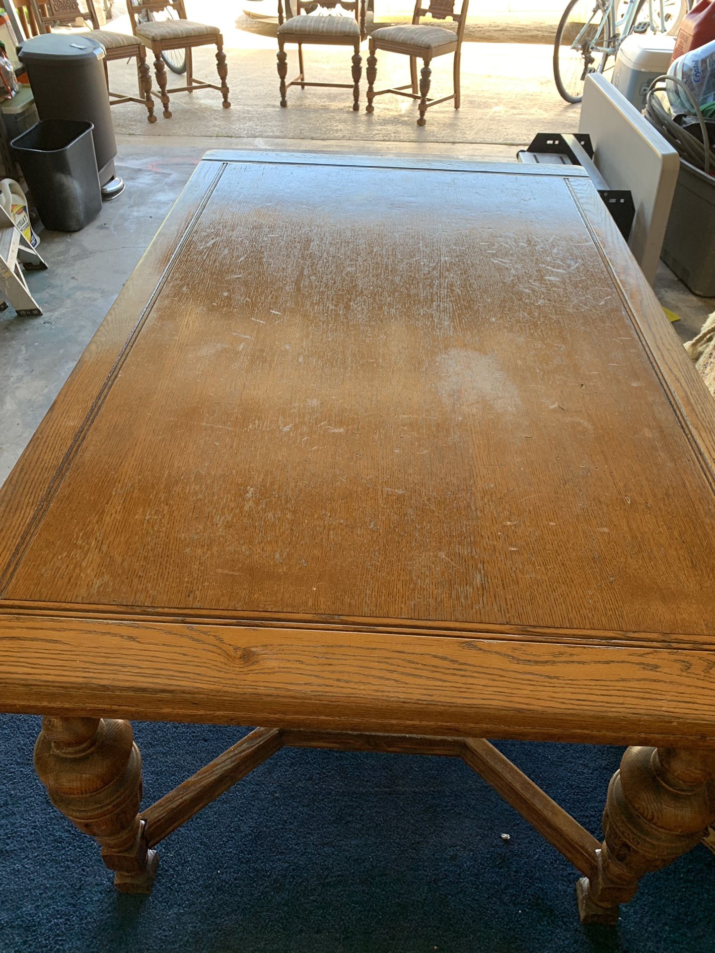 Antique Dining Room Draw Leaf table and chairs