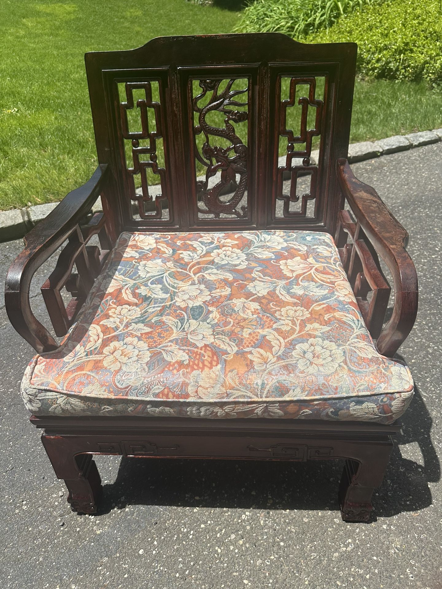 VTG Rosewood Oriental Dragon Carved Arm Chair