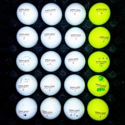 20 Immaculate Condition Kirkland Golf Balls – ONLY $10!  Immaculate, spotless, and READY TO CRUSH THE  FAIRWAYS!