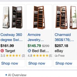 360-Degree Rotating Jewelry Armoire with Full-Length Mirror