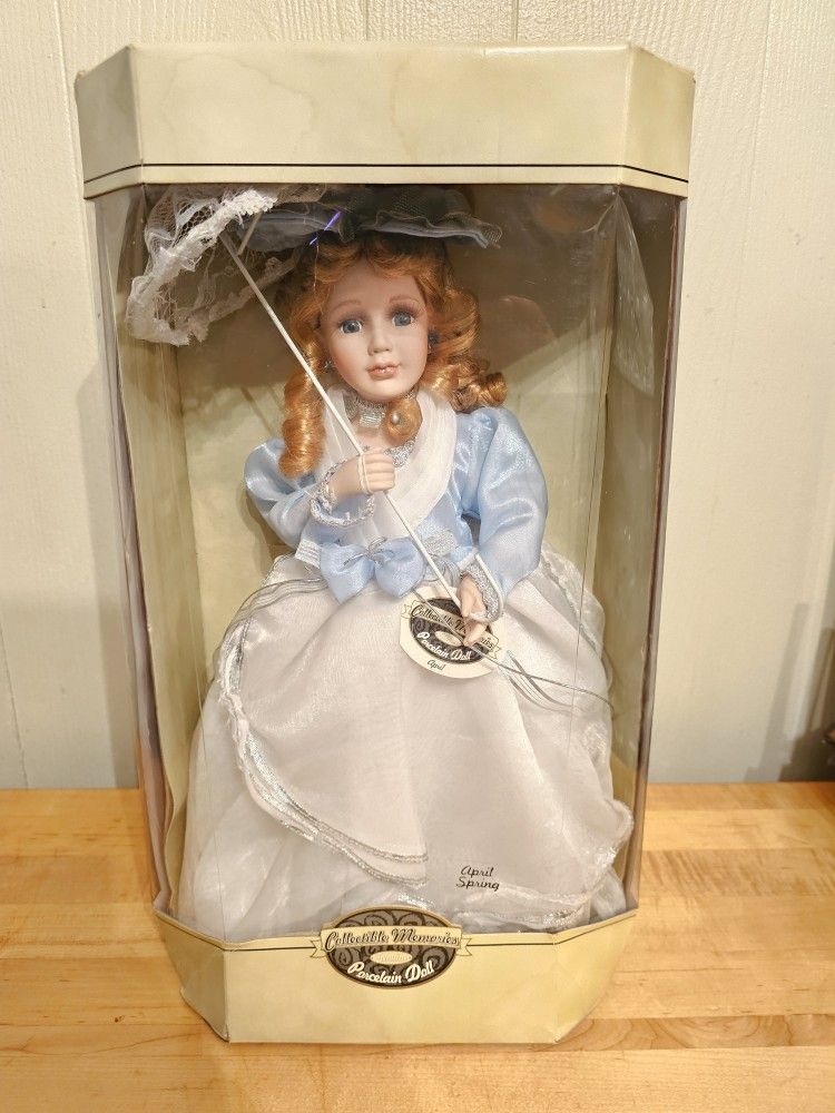 Collectible Memories Genuine Porcelain Doll 16" April Spring New In Box