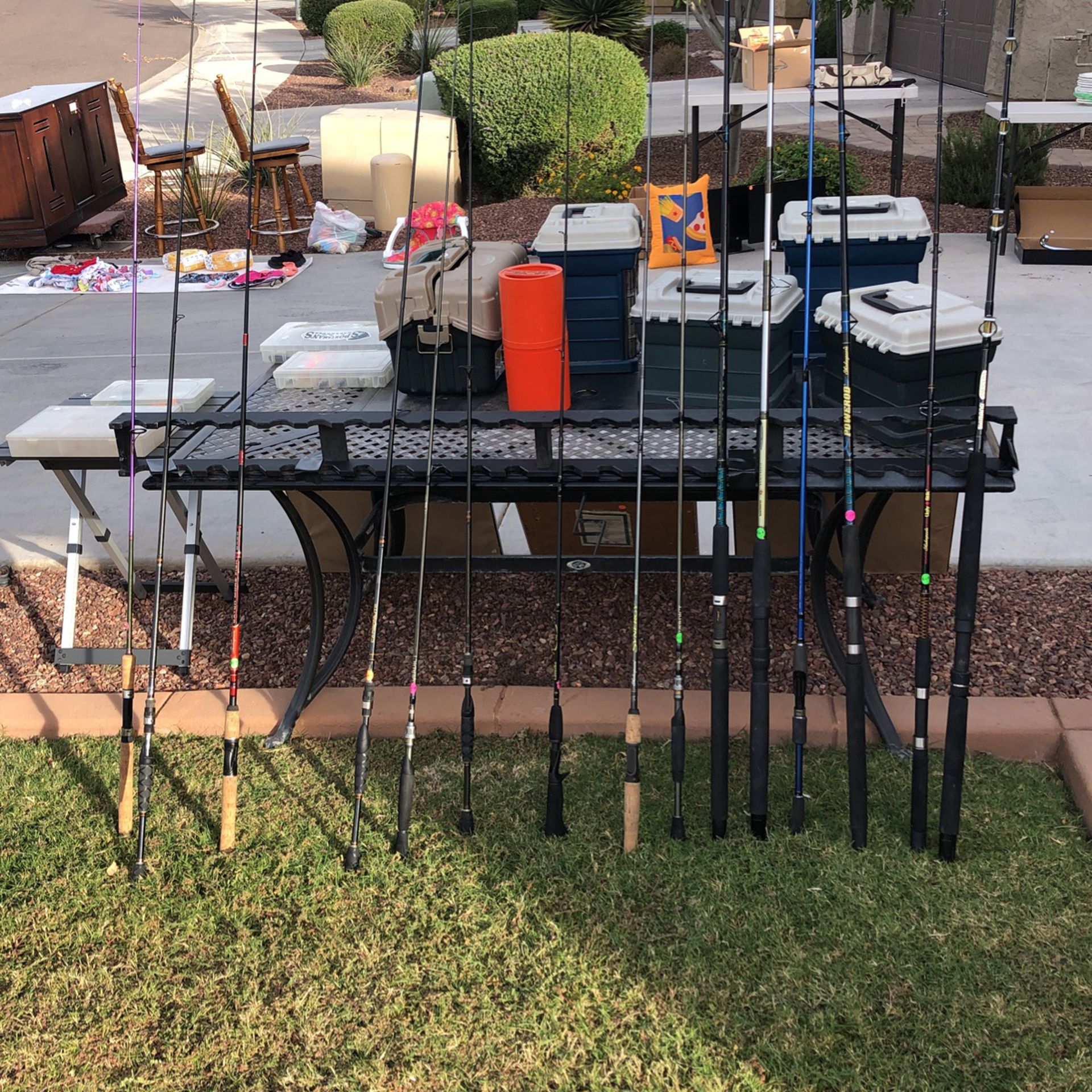 Fishing Poles And Fishing Tackle Boxes Filled 